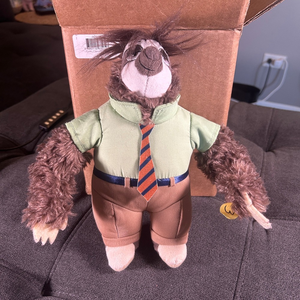 Disney Zootopia Flash the Sloth Plush TOMY Stuffed Animal Green Shirt Tie L70915